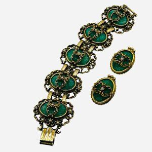 Vintage Judy Lee 1968 Spanish Moss Victorian Revival Bracelet Earring Set